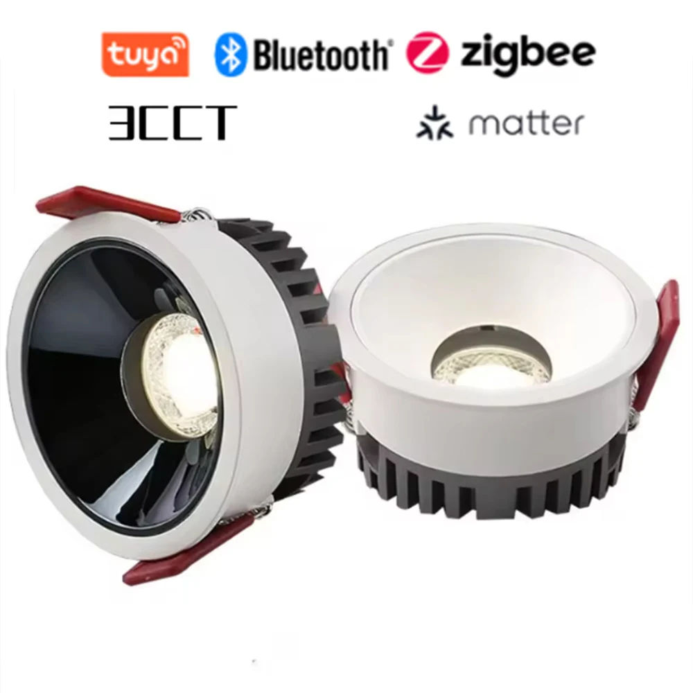 Embedded High CRI 95 Tuya Bluetooth/Zigbee Matter 3CCT Selectable Led Cob Spotlight Ultra-thin Ceiling Spot