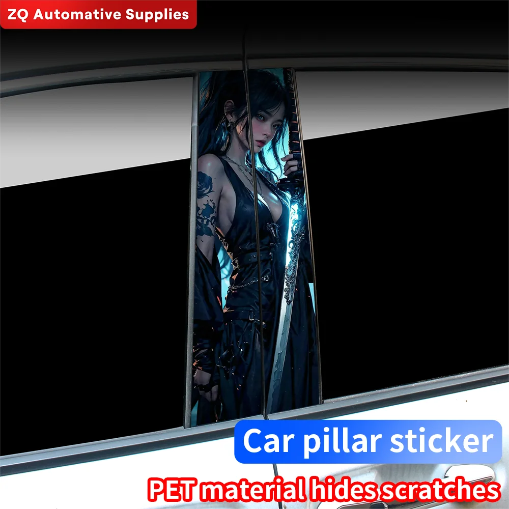 Female Samurai Car Stickers Auto B Pillar Waterproof Sunscreen Decoration Cover Scratches DIY Car Doors Pillar Vinyl Decals