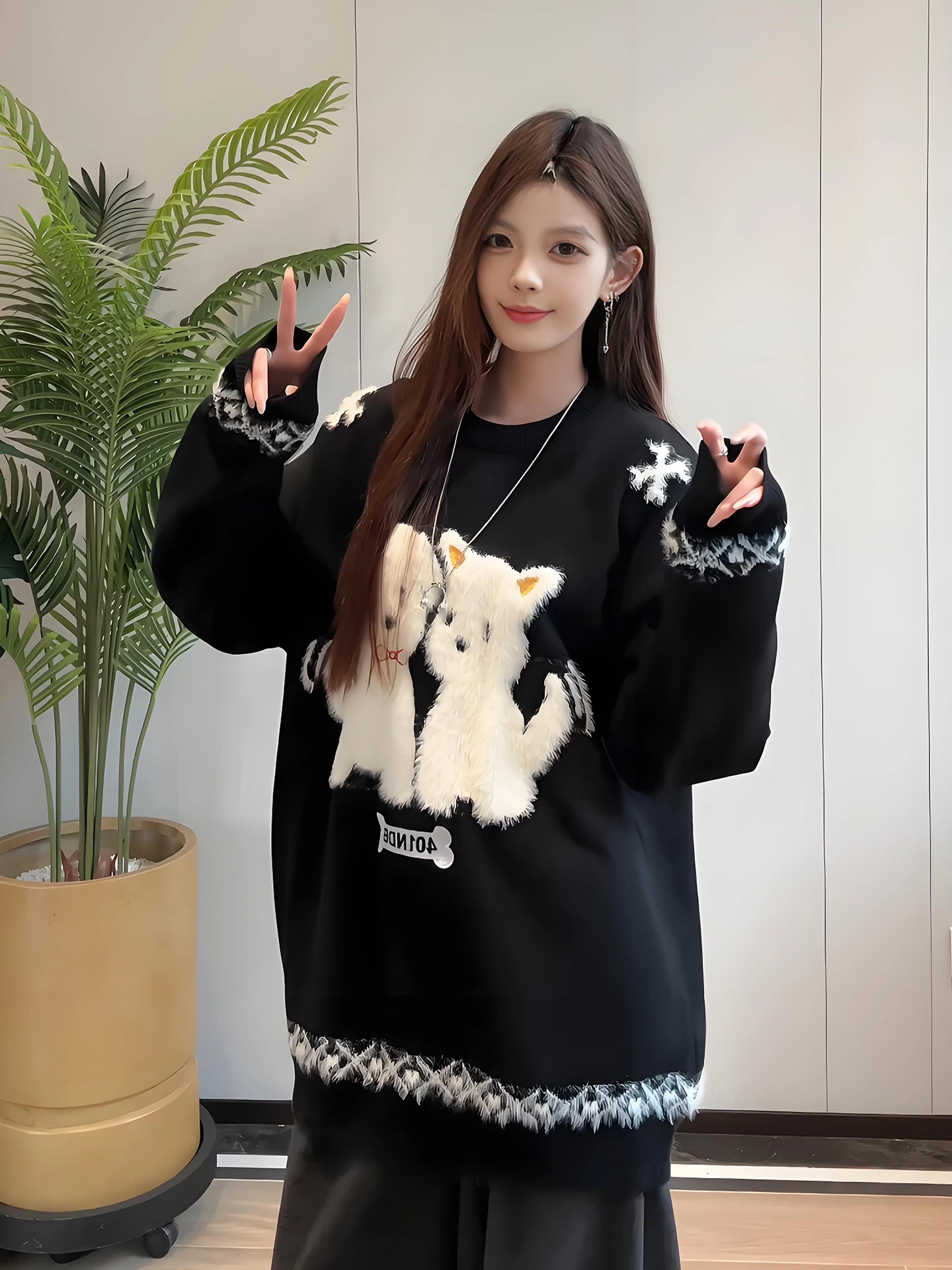 

Вязаный свитер с собачьим принтом, круглый вырез, для ношения под одеждой, осенне-зимний, теплый, в американском стиле, для пар