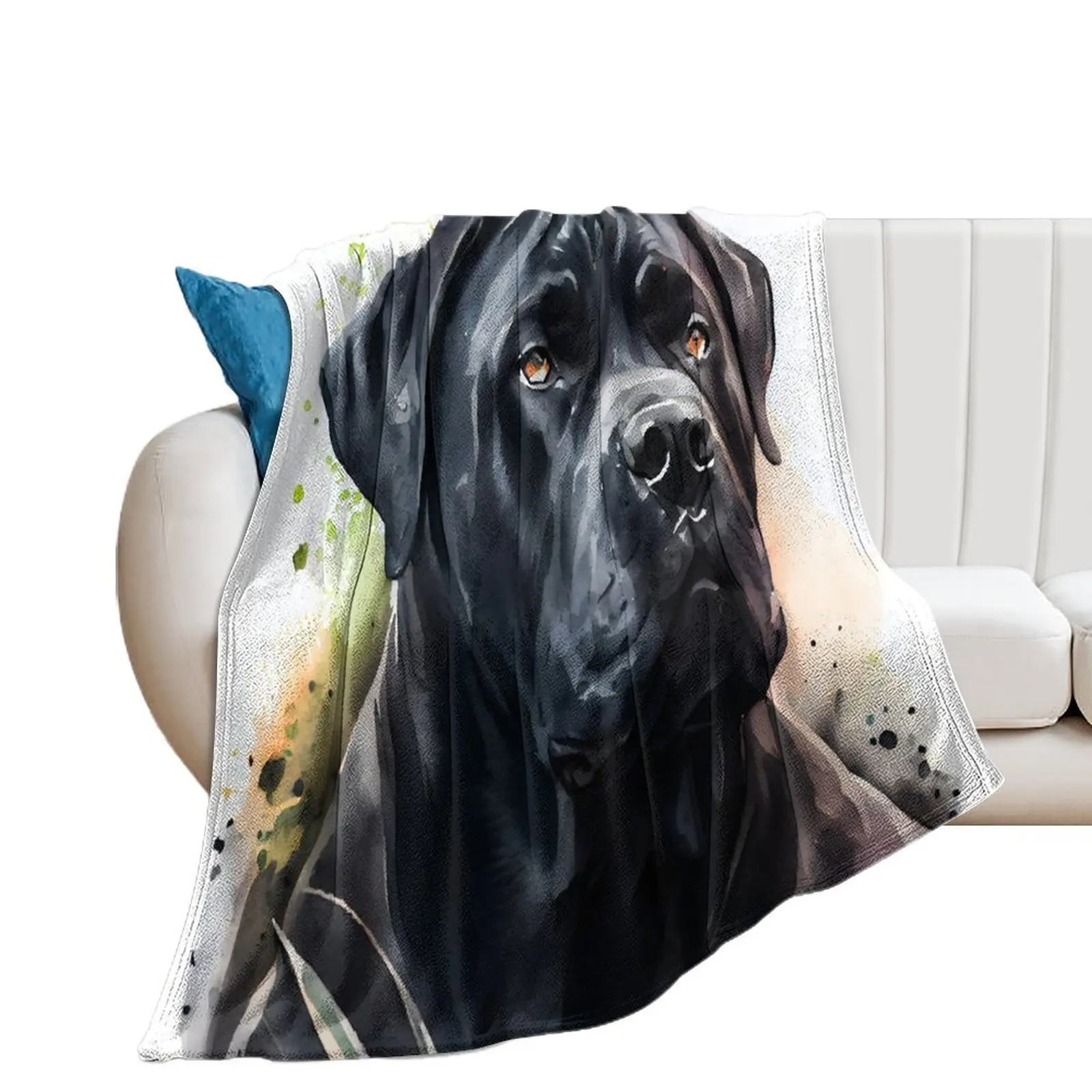 A Black Cane Corso Watercolor portrait Throw Blanket Beach Plaid Blankets