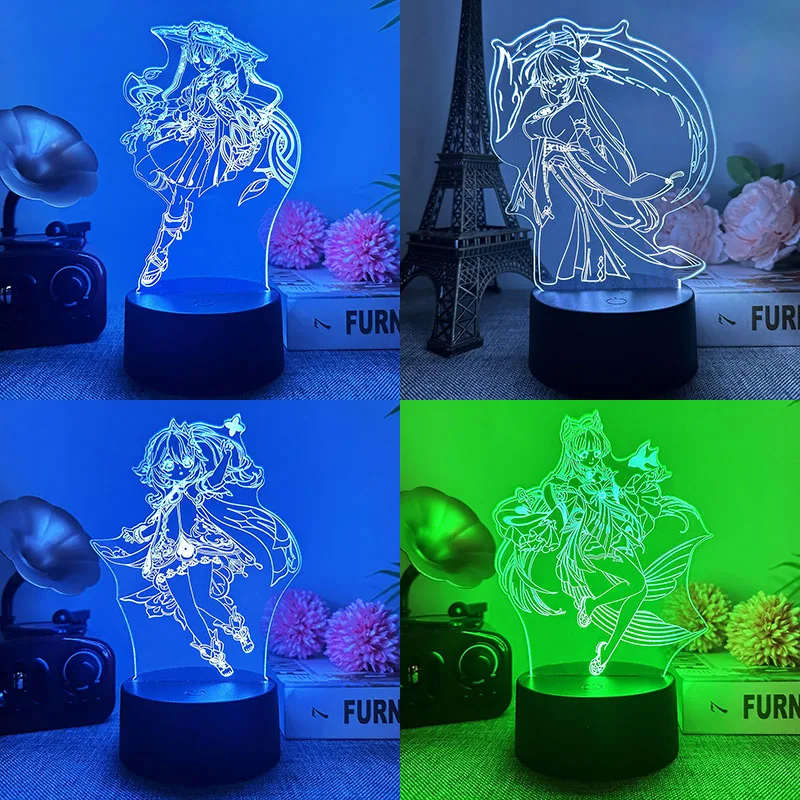 Genshin Impact Game Figure Yae Miko Scaramouche 3d Led Lamp Nahida Qiqi Klee Keqing Tighnari Night Lights Custom Hero Gifts