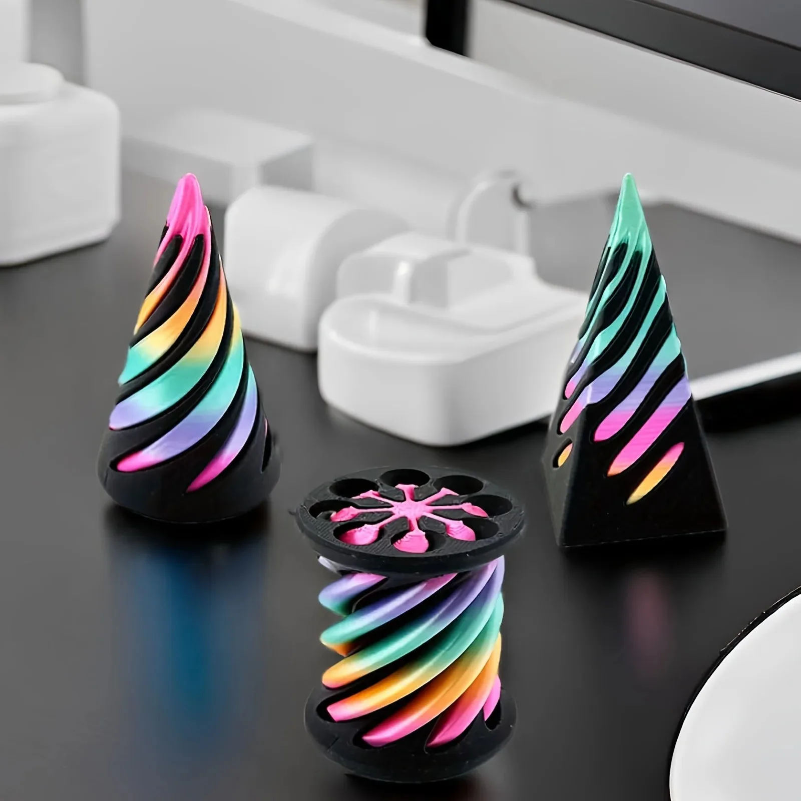 3pcs impossible cones pyramid statue ornaments halloween christmas decorations unique home garden artistic sculptures