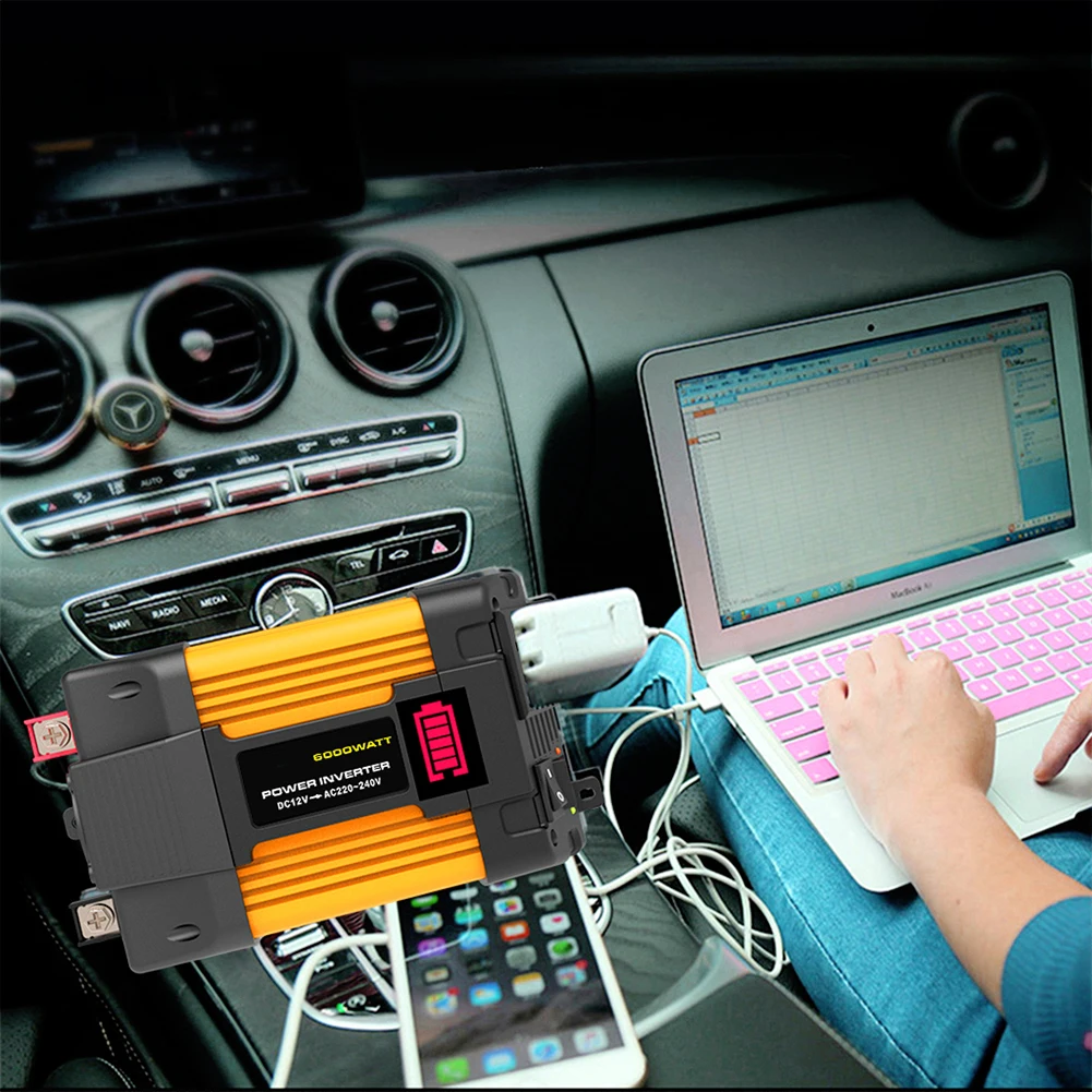 Power Conversion Kit Power Converter Car Power Inverter 6000W Peaks Power Dual USB Ports Lightweight Design Modified Sine Wave