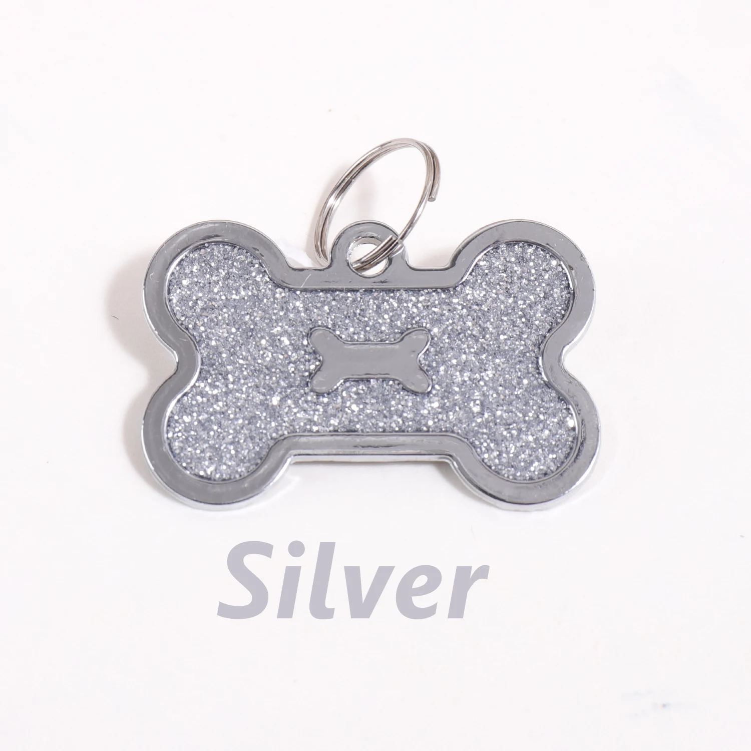 Gliterende gepersonaliseerde tekst hondenlabels, gepersonaliseerde naam honden ID-tag, laser gegraveerde tekst en nummer, halsband hanger, gepersonaliseerde naam huisdier ID-tag