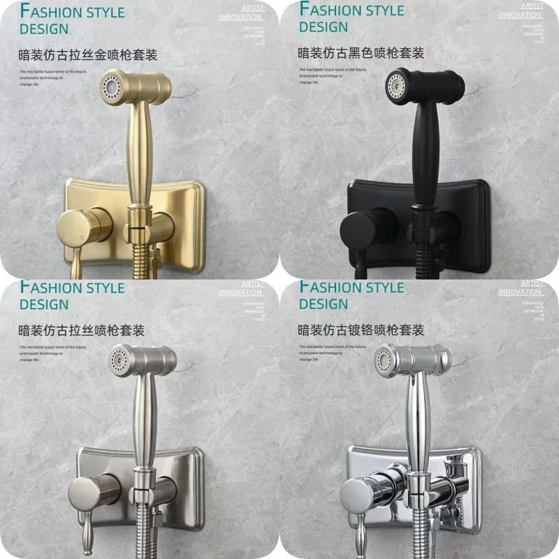 Brushed Gold Hot and Cold Mixed Flush Kit Handheld Bidet Sprayer Toilet Bidet Hygienic Shower Spray Kit