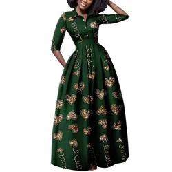 On Sale African Dresses for Women Half Sleeve V-neck High Waist Ankara Print Attire Elegant Maxi Dress Traditional Clothes
