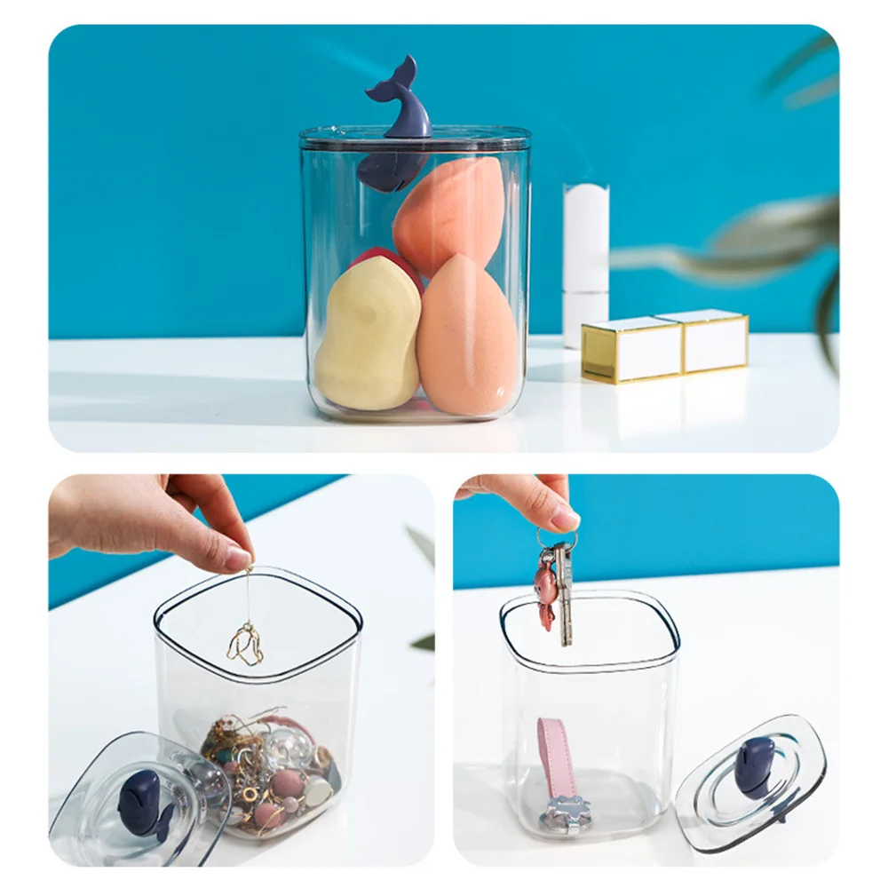 Storage Organizer Abs Dustproof Household Dormitory Cute Storage Tools Cotton Swab Box 8x8x10.5cm With Cover Transparent