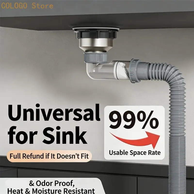 Anti Odor Sink Drainages Pipe Flexible Anti Clogging Drain Sink Sewer Tube Easyly Installation Retractable Downspout D0LD