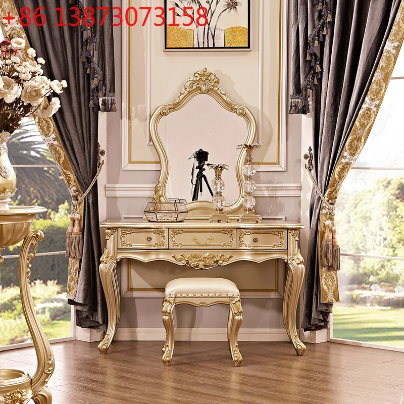 

European dresser full solid wood carving flower bedroom combination furniture multi-functional light luxury princess makeup tabl