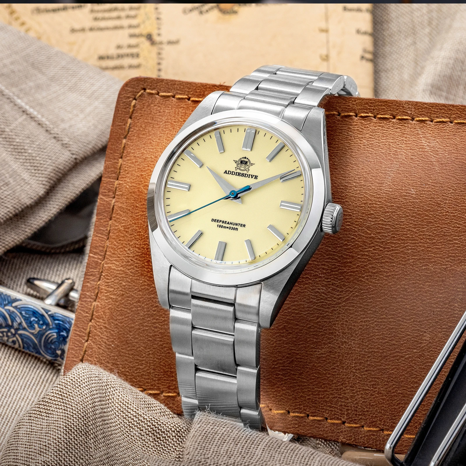 

ADDIESDIVE 36mm NEW VH31 Quartz Watches 316L Stainless Steel 100m Waterproof Men's Watch AR Coated Dome Glass AD2026 WristWatch