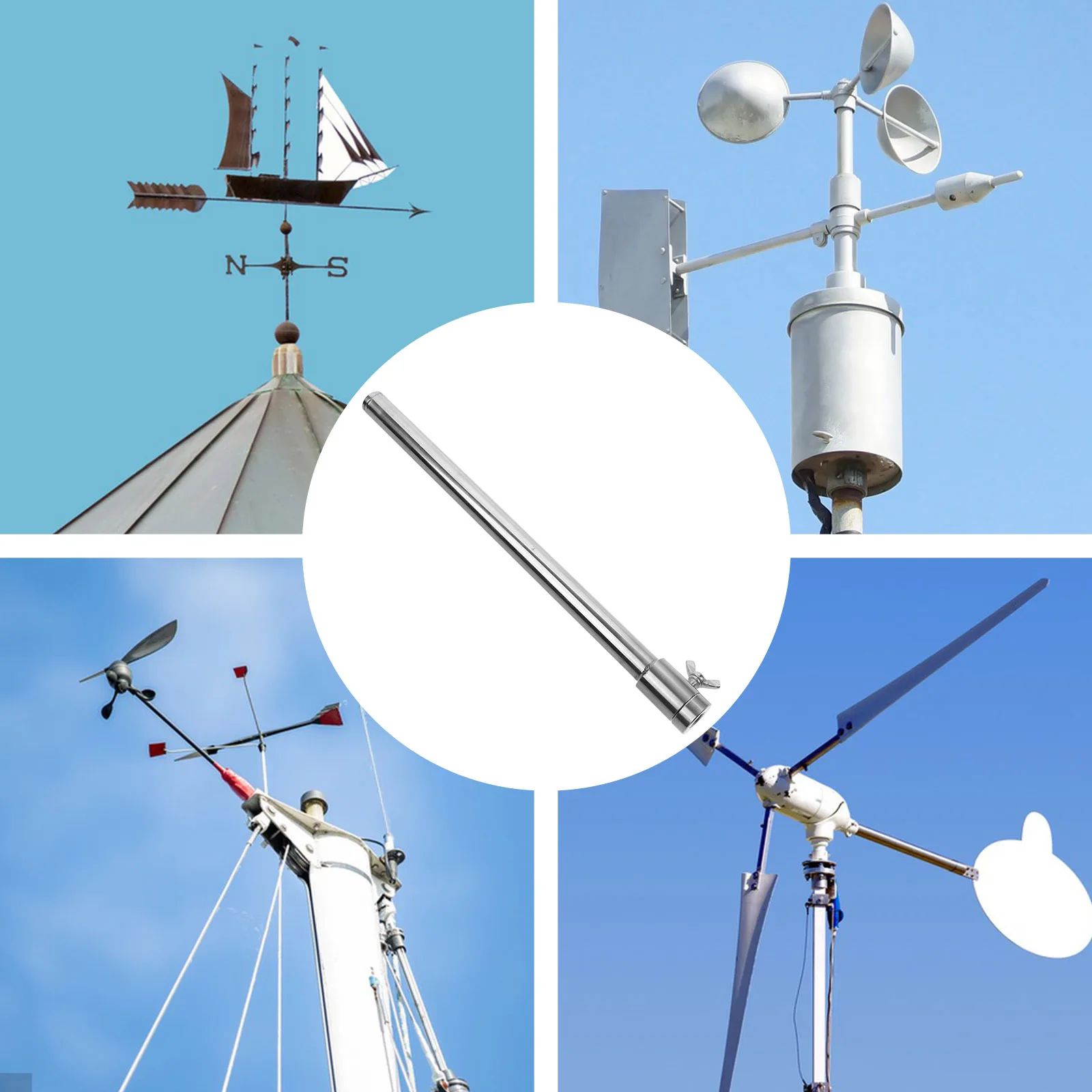 

Stainless Steel Wind Cup Accessory Weather Vane Roof Mount Rod For Antenna Mounting Pole Outdoor Garden Decoration Tool
