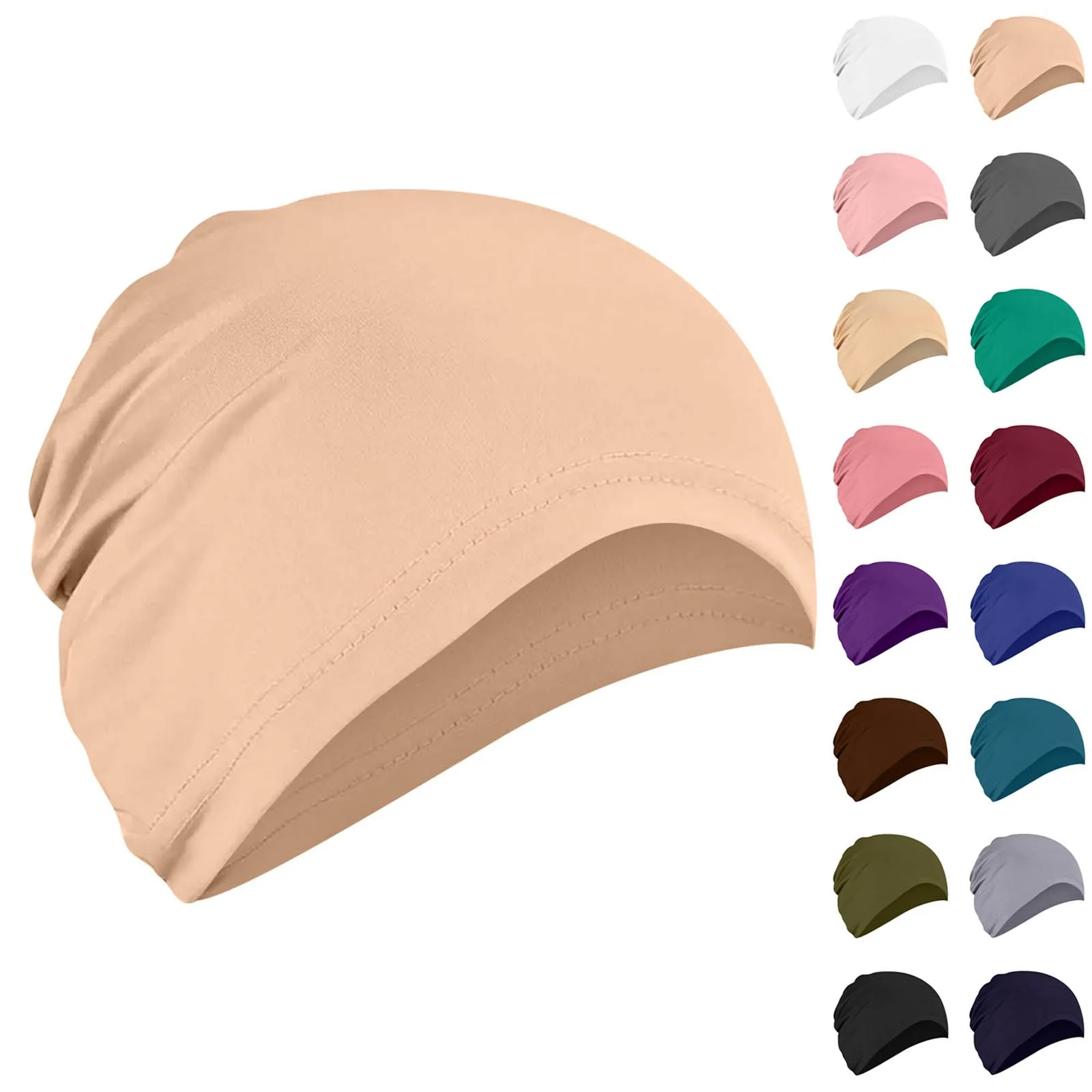 

Women's Cotton Muslim Headscarf Hat Spring Summer Casual Elastic Cap New Premium Fashion Closed Hijab Outdoor Windproof Bonnet