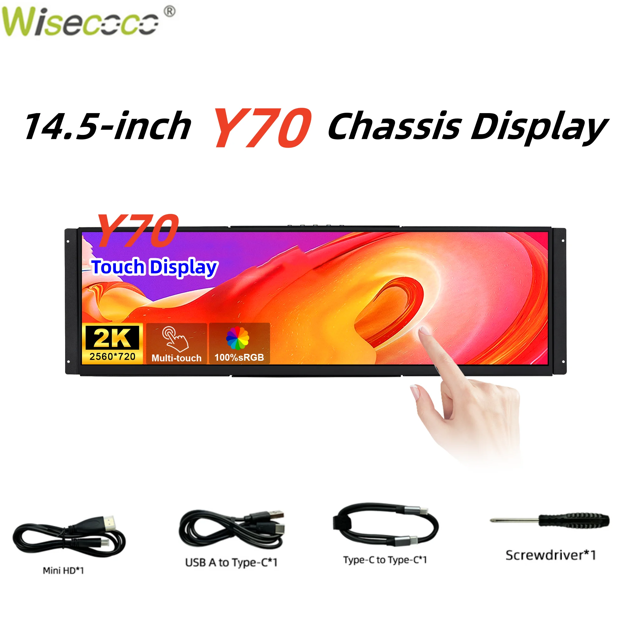 

12.6/14.5 Inch 2560x720 IPS Embedded Case Auxiliary Secondary Screen PC Gaming CPU GPU Monitoring Touch Monitor for Y60/Y70 Case