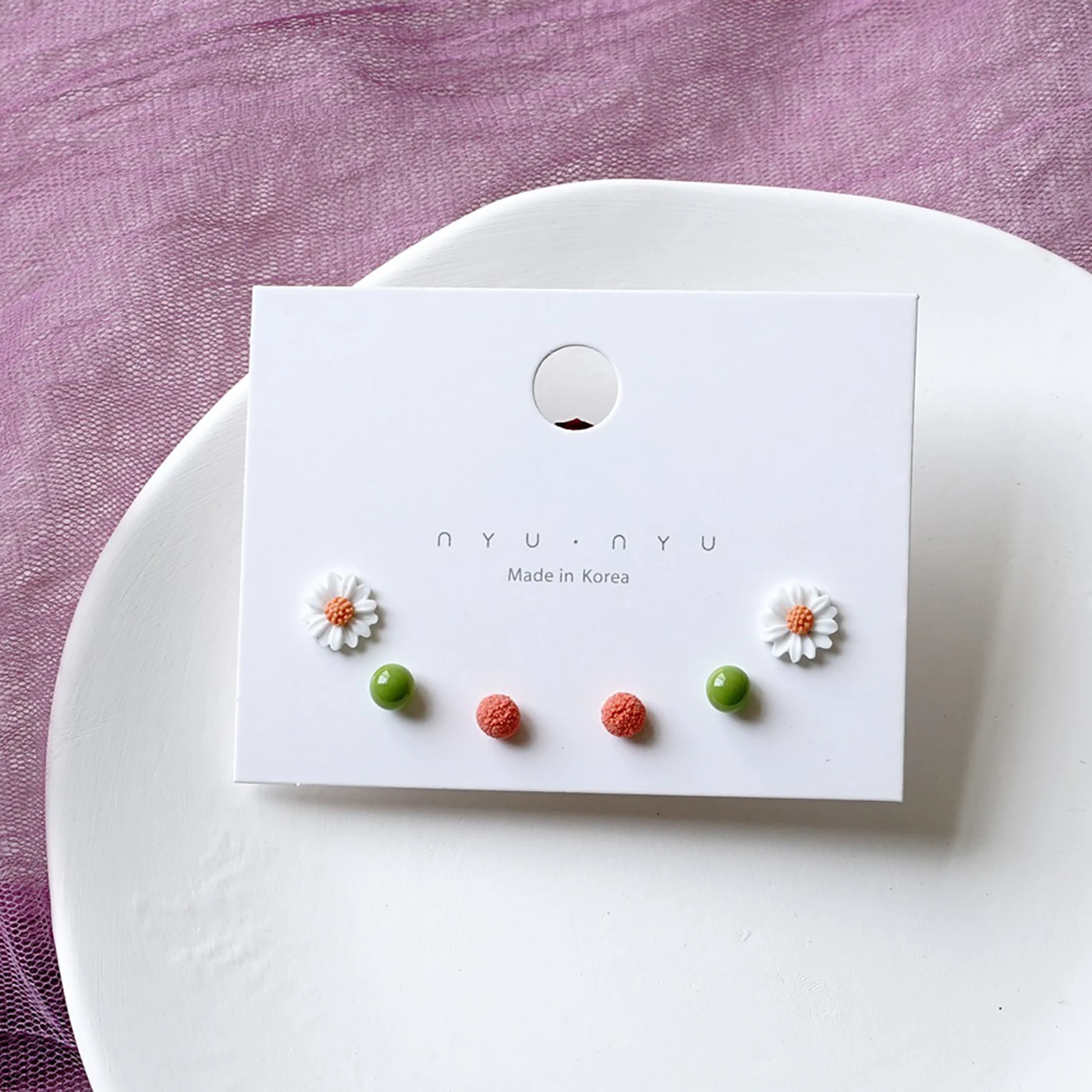 3pairs/set Ceramic Ear Post Stud Earrings Mixed Color Round Flower Star Airplane Universe Planet Earring Girl Women Ear Jewelry