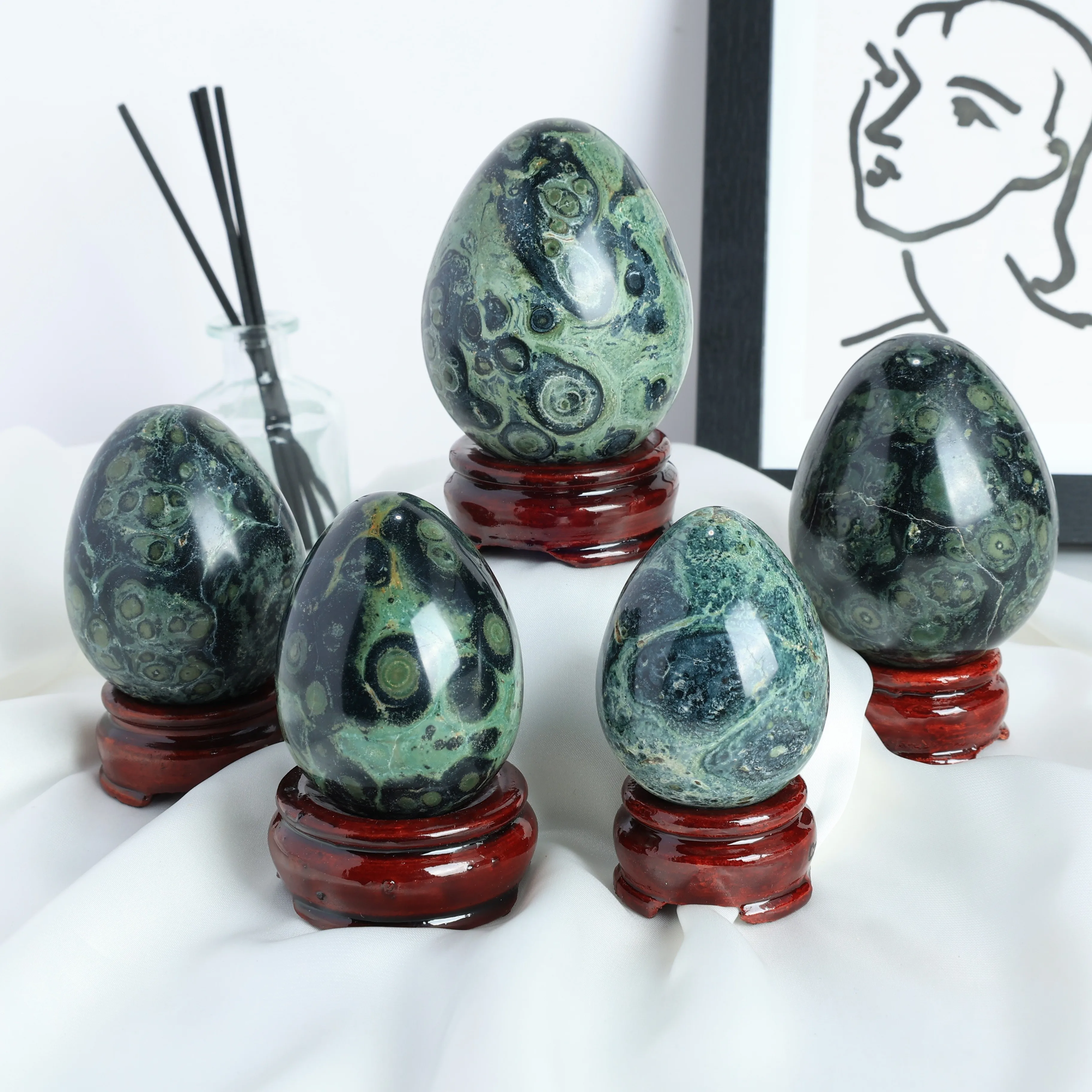 Natural Kambaba Jasper Crystal, Egg Shaped Quartz Crystal Stone, Specimen Collection, Home Decoration