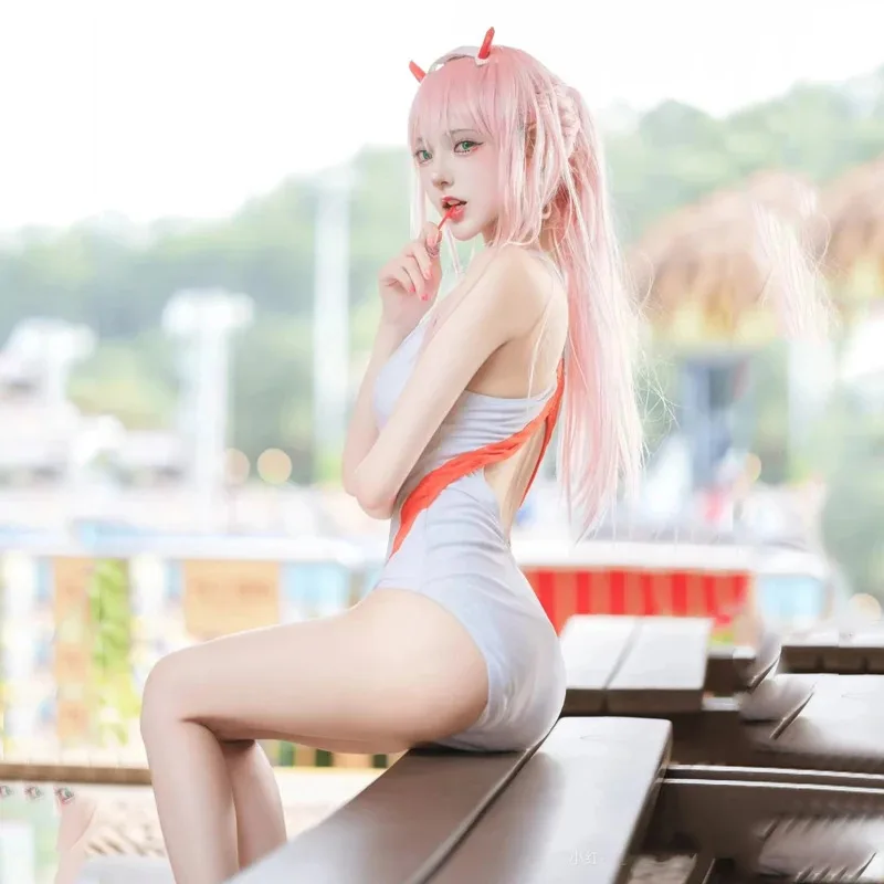 

COSda@DARLING in the FRANXX Cosplay Zero Two Sexy Swimming Suit Bikini For Women ACGN Party Perform Coser Costumes Anime Periphe