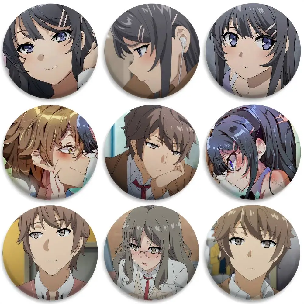 

B-Bunny Girl S-Senpai Lover Badges Round Exquisite Badge Brooches Creative Pins For Clothes Hat Backpack Gift Accessories