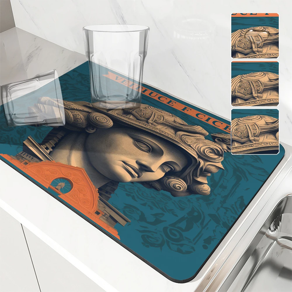 Absorbent Mat Abstract Sculpture Pattern Kitchen Antiskid Drying Mat Quick Dry Bathroom Drain Pad Tableware Mat