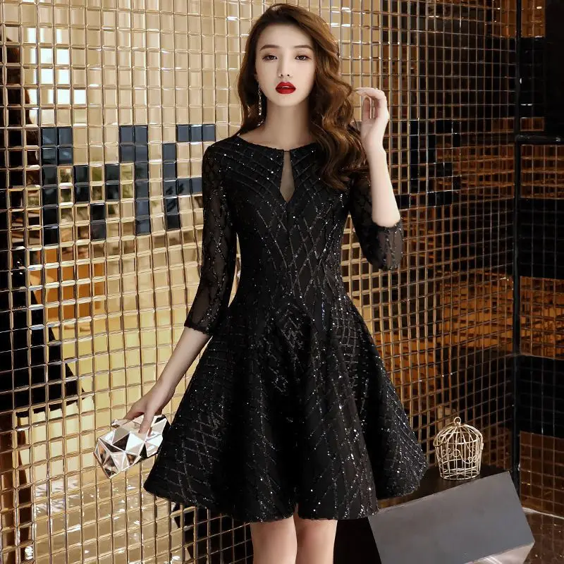 Evening Gown Women's New Black Evening Party Cocktail Party Birthday Party Dress Small Dress Socialite Noble Short Style