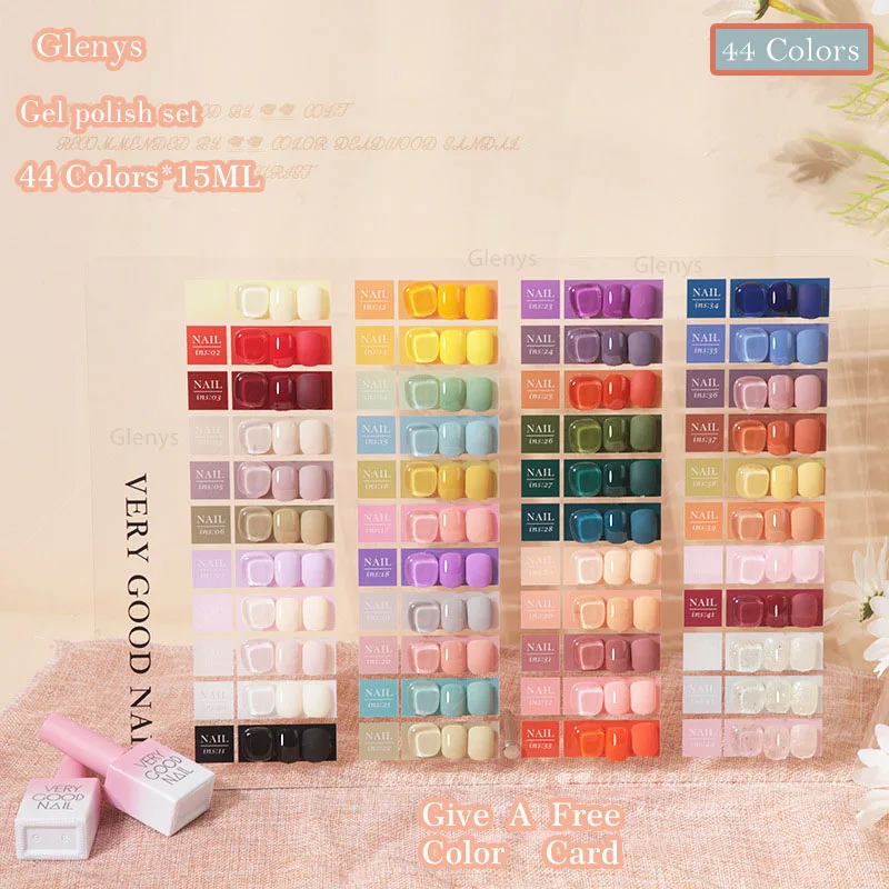 Juego de esmaltes en gel para uñas, barniz artístico con tarjeta de color, botellas diferentes, juego completo de aprendizaje, 15ML, 44 colores