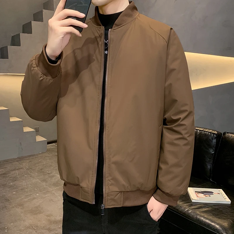 

M-8XL Solid Color Baseball Collar Parkas Fashion Comfortable Warm Male Clothes Outdoor Windproof Bomber Jacket Winter Thicken