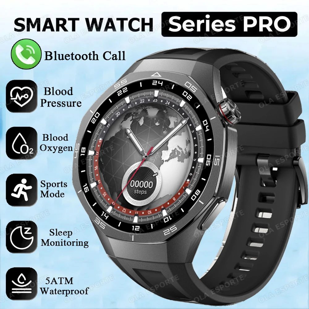 ساعة ذكية للرجال بلوتوث دعوة شاشة AMOLED معدل ضربات القلب الأكسجين في الدم/الضغط الرياضة لتحديد المواقع مقاوم للماء النساء Gt5 Pro Smartwatch #1