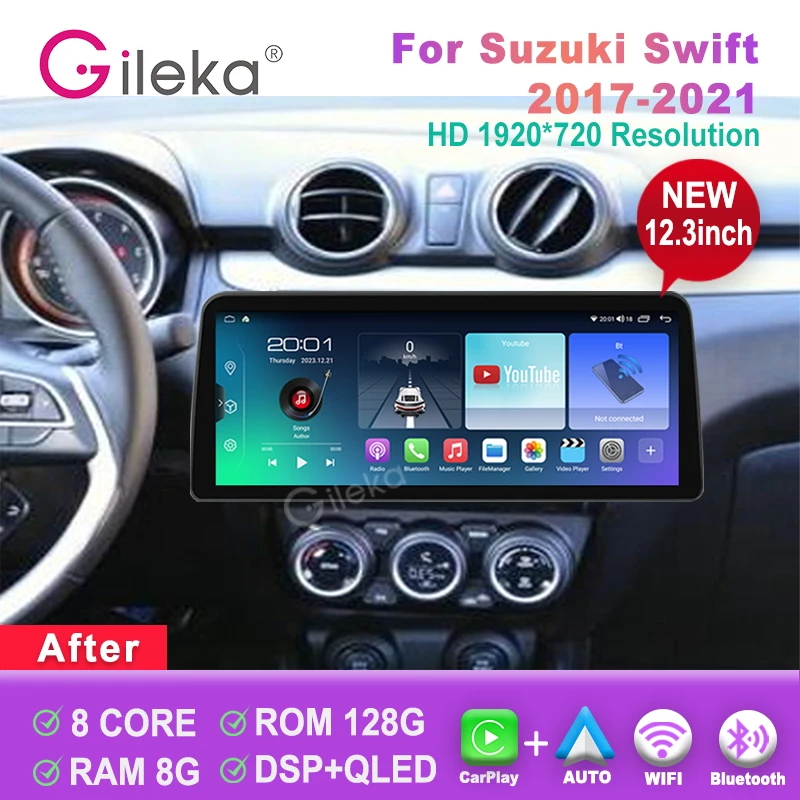 

12,3 дюймовый экран Carplay Android для Suzuki Swift 2017-2021 автомобильное радио стерео Мультимедийный плеер GPS-навигация головное устройство