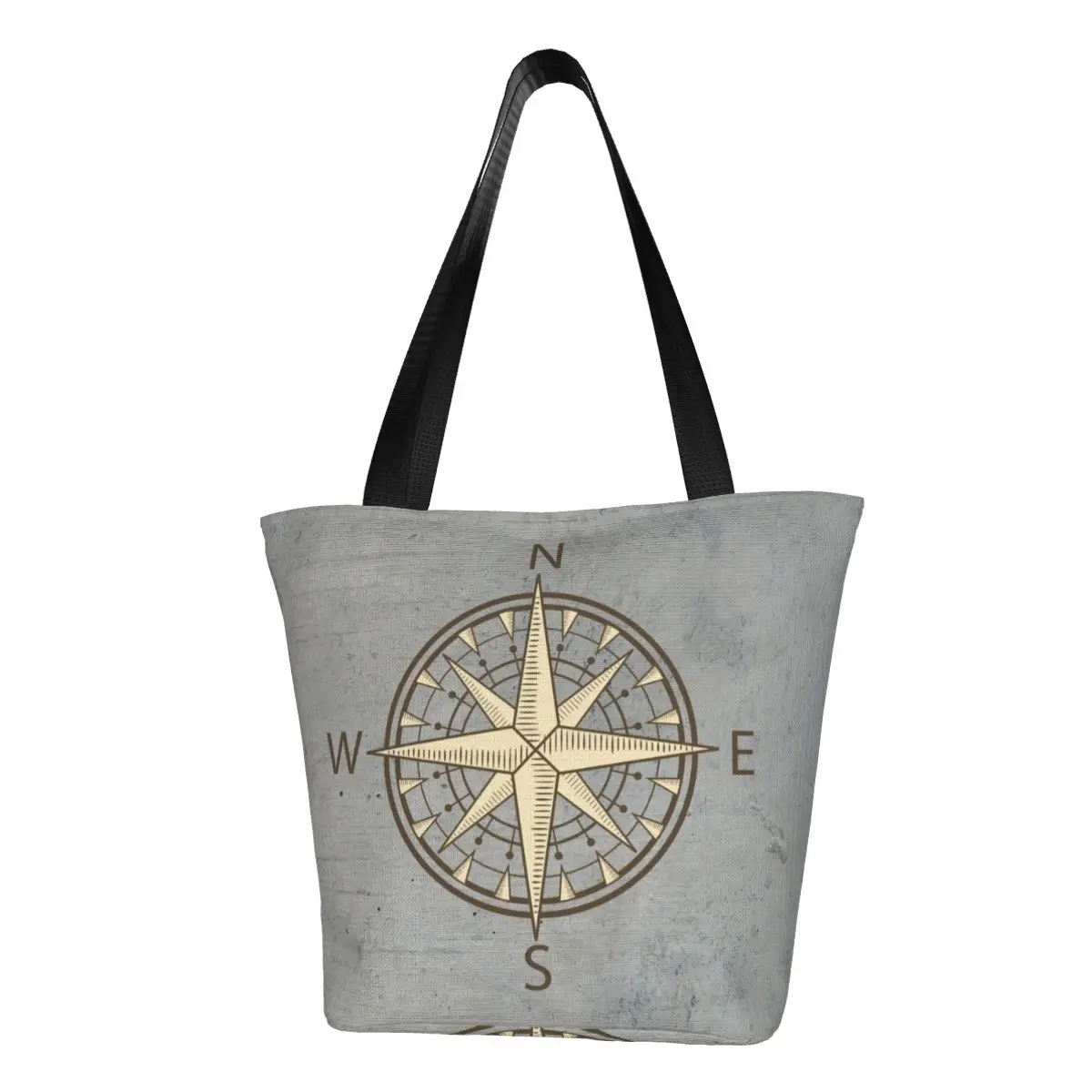 Custom สีเทาเข็มทิศช้อปปิ้งผ้าใบกระเป๋าผู้หญิง Reusable ร้านขายของชํา Nautical Sailing Sailor Shopper Tote กระเป๋า