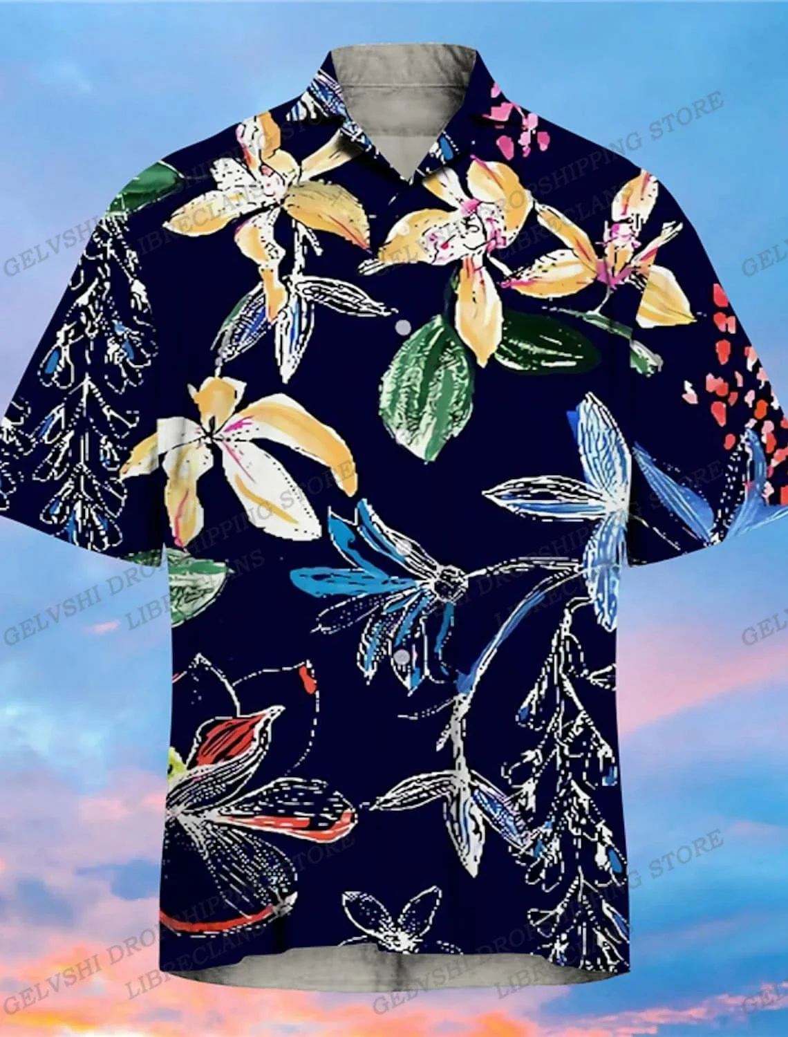 

Summer New Fashion Floral Hawaiian Men's Shirt Fashion Short Sleeve Beach Shirt Casual Hawaiian Shirt Lapel Aloha Men's