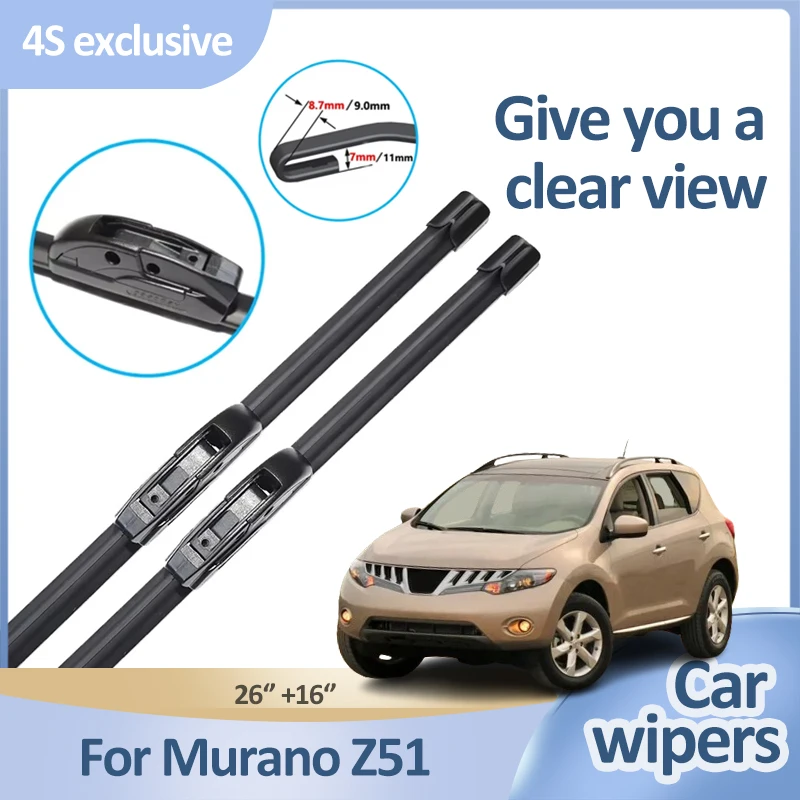 

For Nissan Murano Z51 Parts 2009~2014 2010 2011 2012 Car Wiper Blades Front Windshield Cleaning Glass Boneless Car Accessories