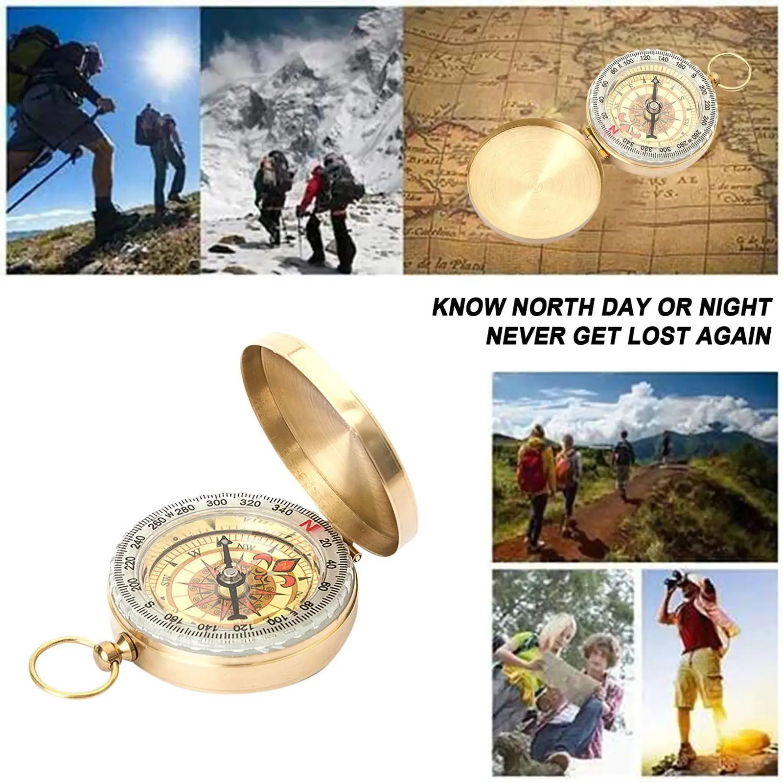 High Quality Camping Hiking Pocket Brass Golden Compass Portable Compass Navigation for Outdoor Activities K1M3