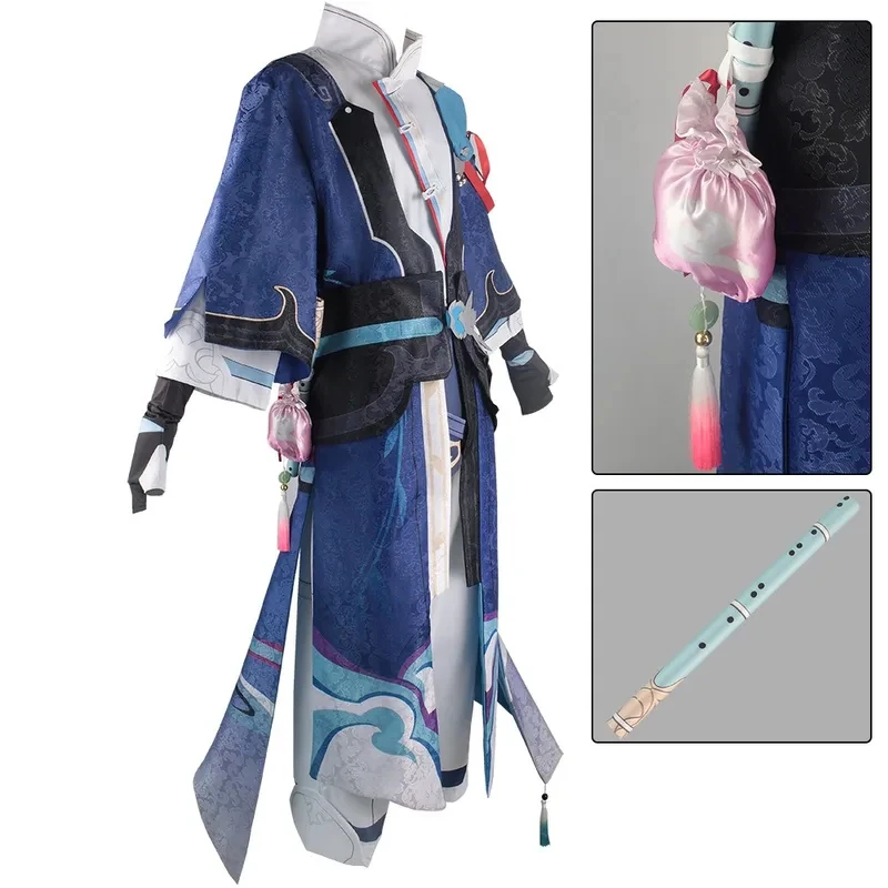 

◆2026Honkai Star Rail Yanqing Cosplay Costume Set Big Size Textured Fabric with Bracelet Flute for Comic Con◆…~