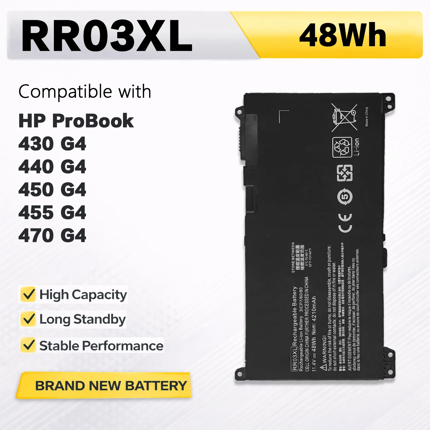 

Аккумулятор PowerHub RR03XL для ноутбуков HP ProBook 430, 440, 450, 455, 470 G4 Series, HSTNN-PB6W, HSTNN-UB7C, HSTNN-LB71, 11.4V, 48Wh