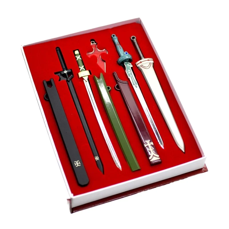 Sword Art Online Colgantes de espadas Kirito y Asuna con hebillas de cuchillo Artesanía de aleación premium Ideal para fanáticos y coleccionistas de anime