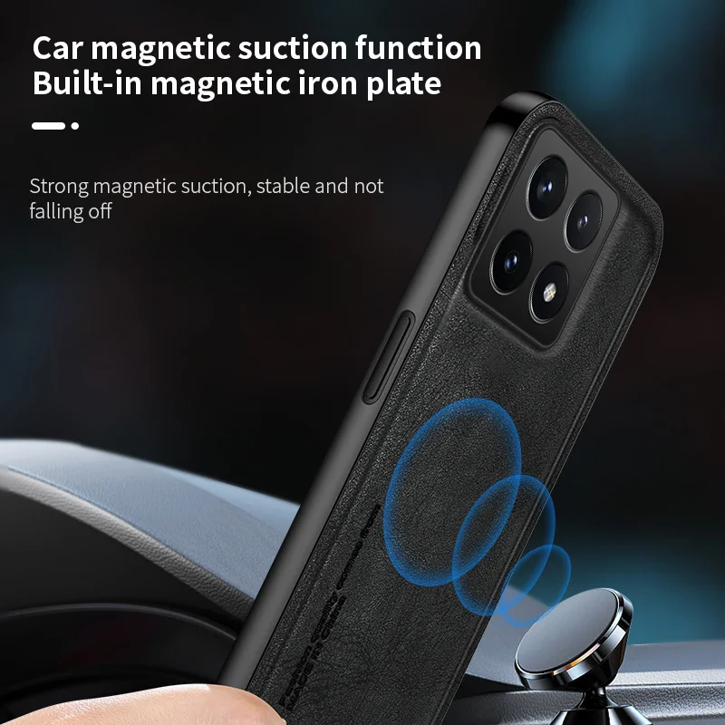 For Xiaomi 14T Case Luxury Magnetic Car Holder PU Leather Phone Case For Xiaomi 14T Soft Silicone Back Cover