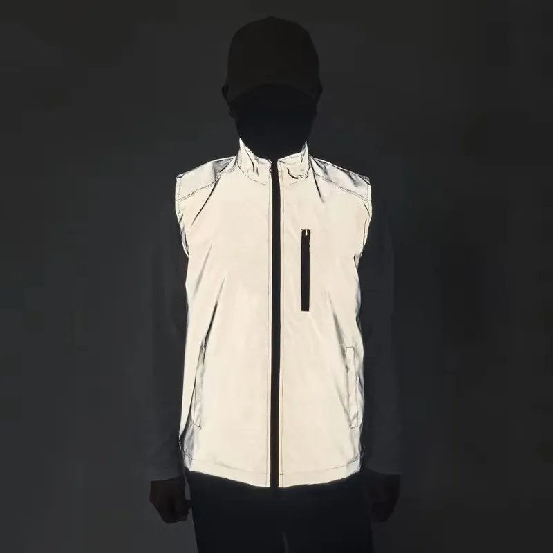 

New Night Reflective Vest Men Lightweight Stand Collar Vest Spring Summer Sports Outdoor Running Cycling Sleeveless Jacket