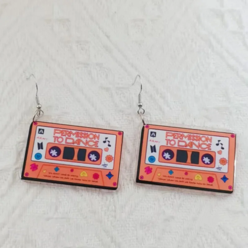 1 pair of acrylic orange rock tape recorder earrings, women's earrings, the best choice for gifts