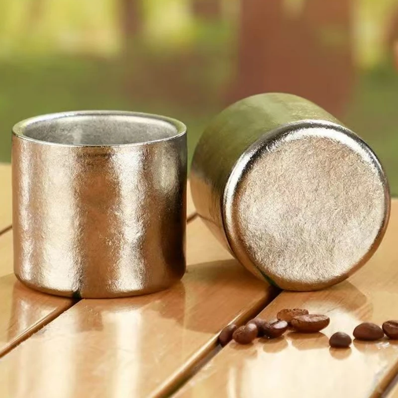 Pure Titanium Double-Wall Mini Coffee Mug,Outdoor Water Cups Silver-Gray Drinking Office Tea Mug 100 ml Luxury-Feel Coffee Cup view 6