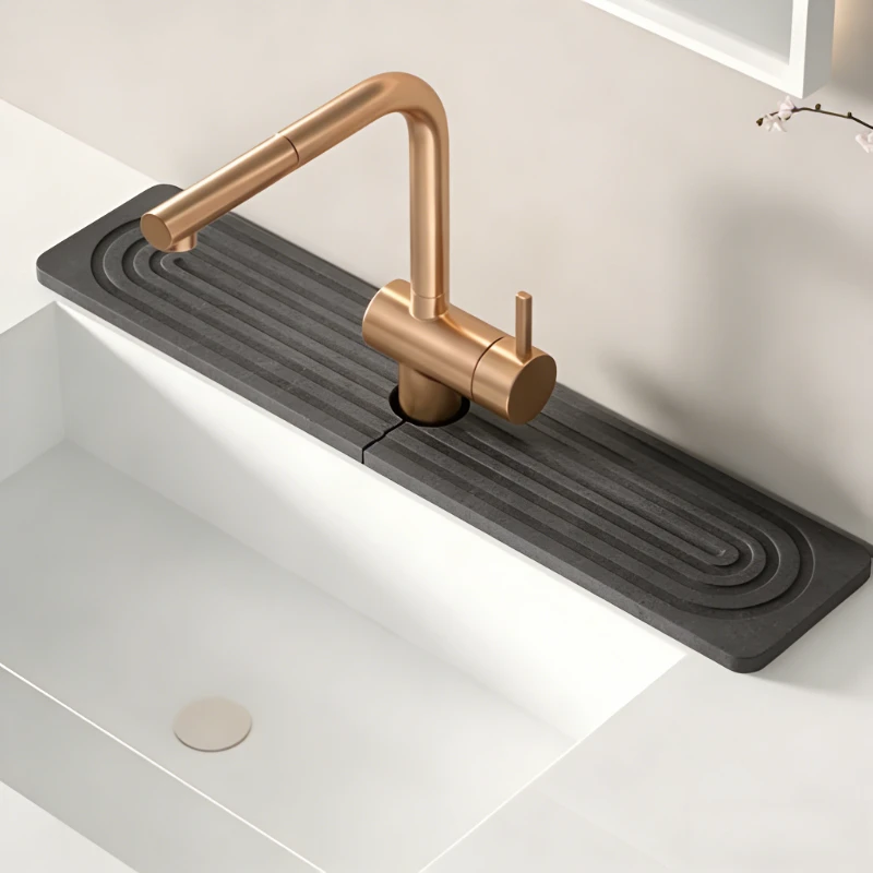 

Grooved Silicone Water Absorbent Quick Dry Sink Mat Kitchen Bathroom Faucet Countertop Protector Pad Prevent Water Accumulation