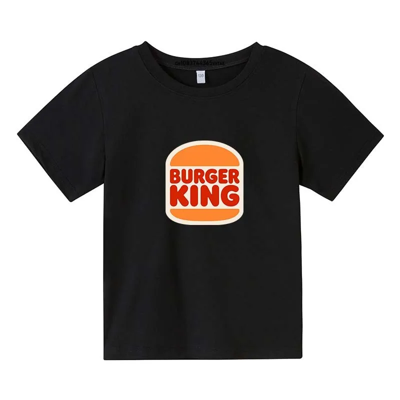 Burger King Print Kids Summer Leisure Daily Breathable Short Sleeve T-shirts 3-13 Years Boys Girls Streetwear Tess Children Tops