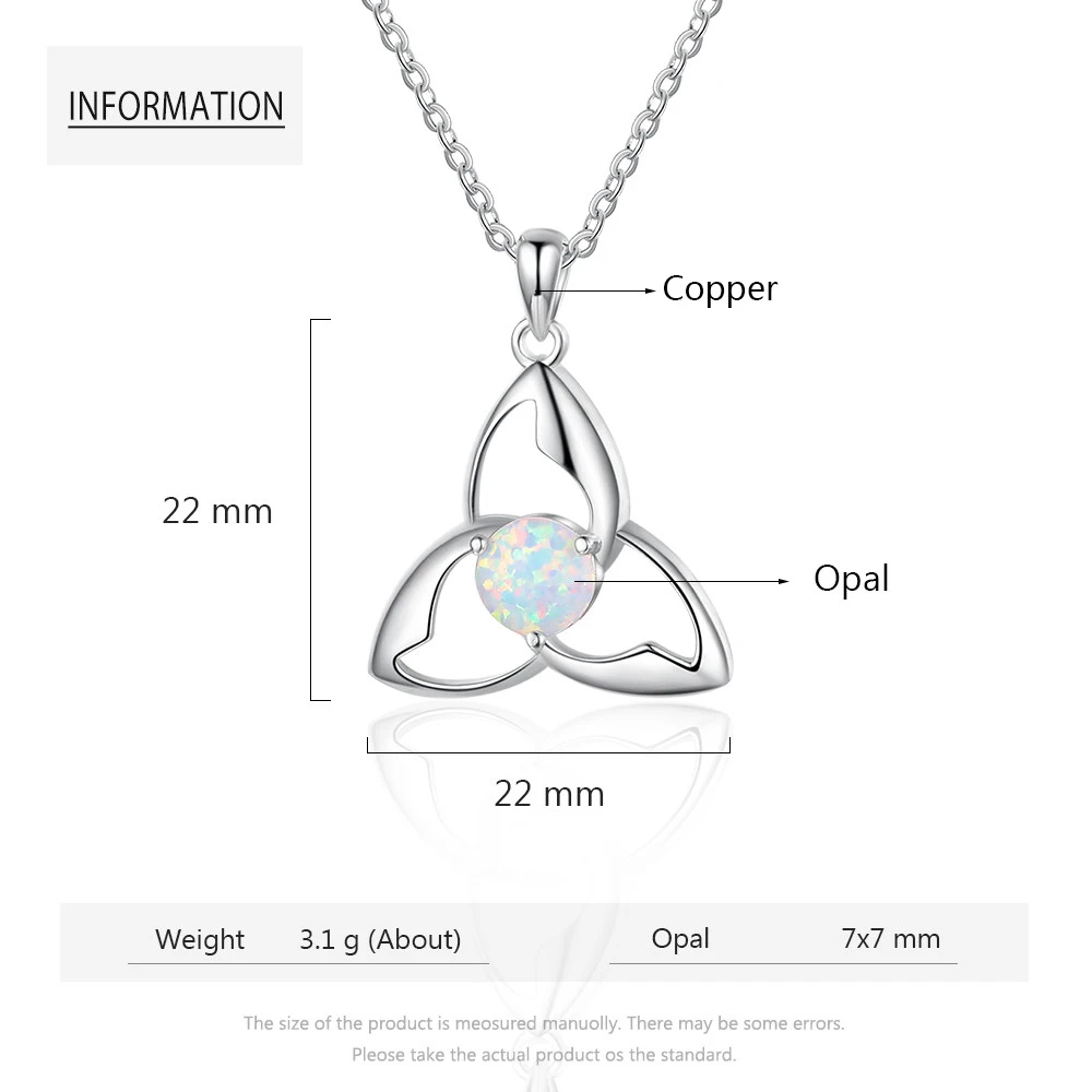 Women Opal Necklace Vintage Celtics Knot Triquetra Trinity Necklaces Pendants Irish Necklace (Lam Hub Fong)