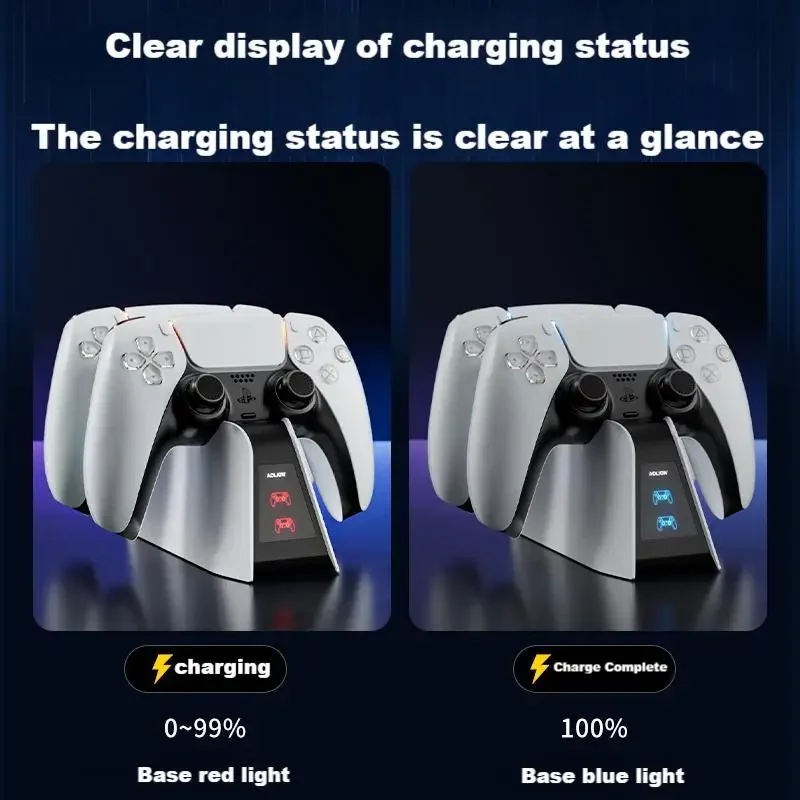 Aolion двойное быстрое зарядное устройство для Playstation 5, контроллер, зарядная станция, зарядная подставка, док-станция со светодиодной подсветкой для PS5, геймпады
