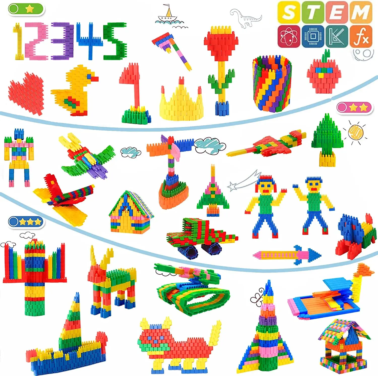 Kids 600pcs Set Building Blocks Construction Toy Learning Playset STEM Toy Set Educational Kit Child Branin Development Toy