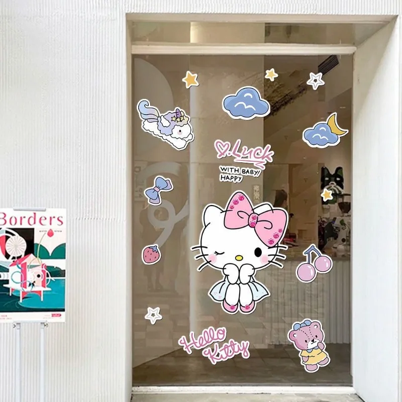 Sanrio Cartoon Cute HelloKitty Stickers Suitcase Cabinet Glass Door Guitar Wall Mirror Window Decoration Stickers Wholesale