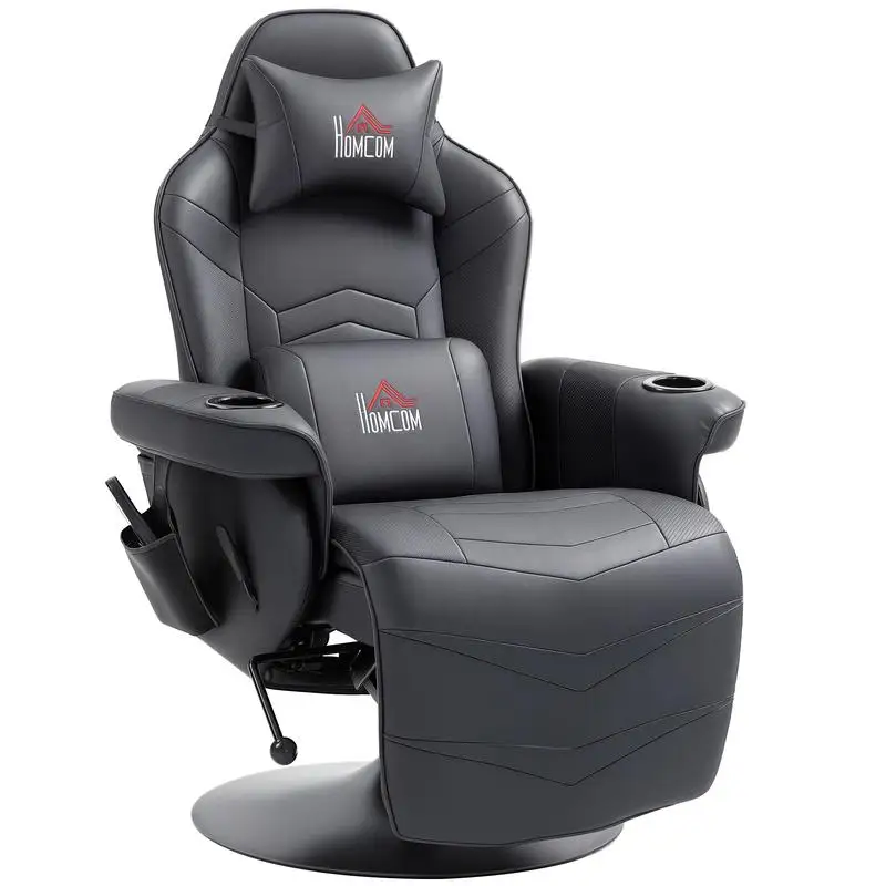 Chaise de jeu, fonction massage, dossier inclinable, repose-pieds, jusqu'à 120 kg, structure en acier, simili cuir, noir