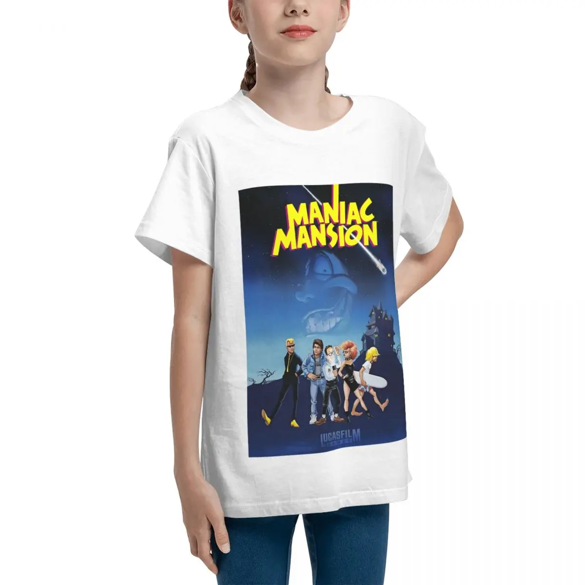 MANIAC MANSION Vintage Travel Adolescents Basic Short Sleeve T-Shirt Round neck Top tee Funny