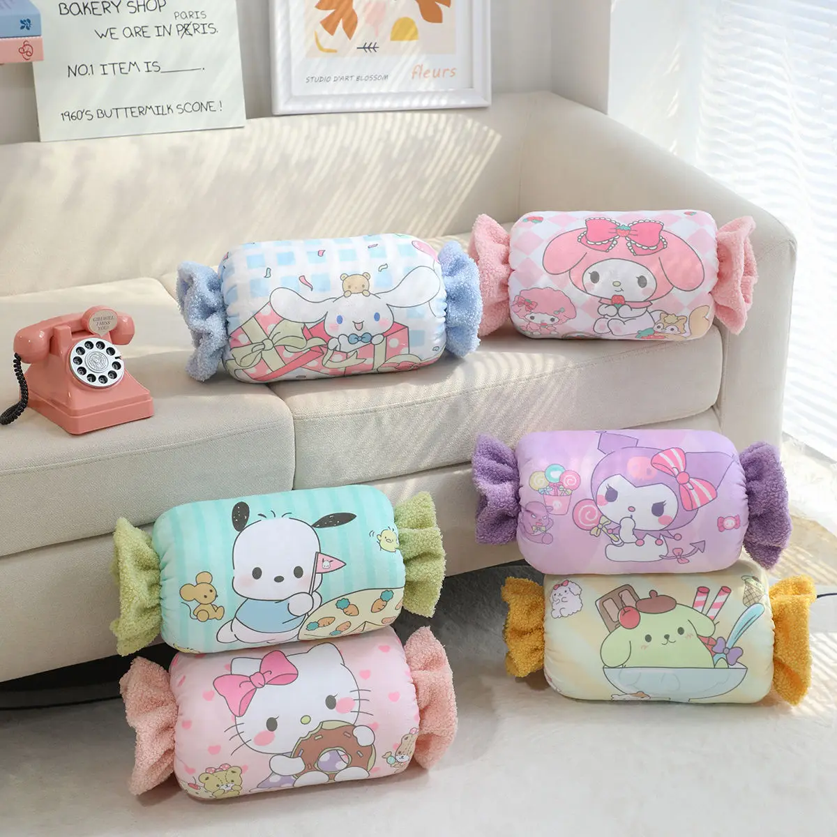 Sanrio Candy Shape Warm Hand Pillow Kuromi My Melody Hello Kitty Cartoon Cuddly Pillow Japanese Style Plushies Xmas Gifts Girl