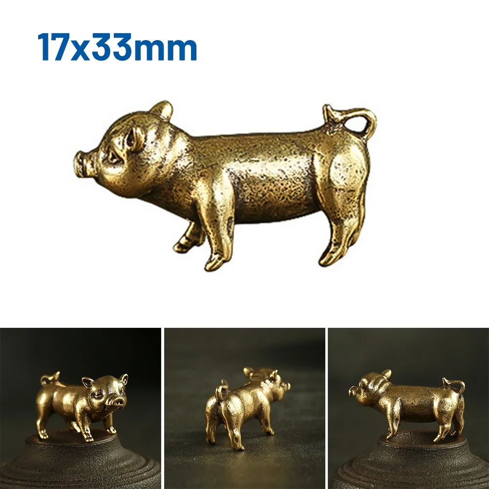 Pure Brass Small Bronze Pig Figurines Chinese Zodiacs Pig Ornaments Metal Pendants Ornament Office Desktop Decoration Home Decor