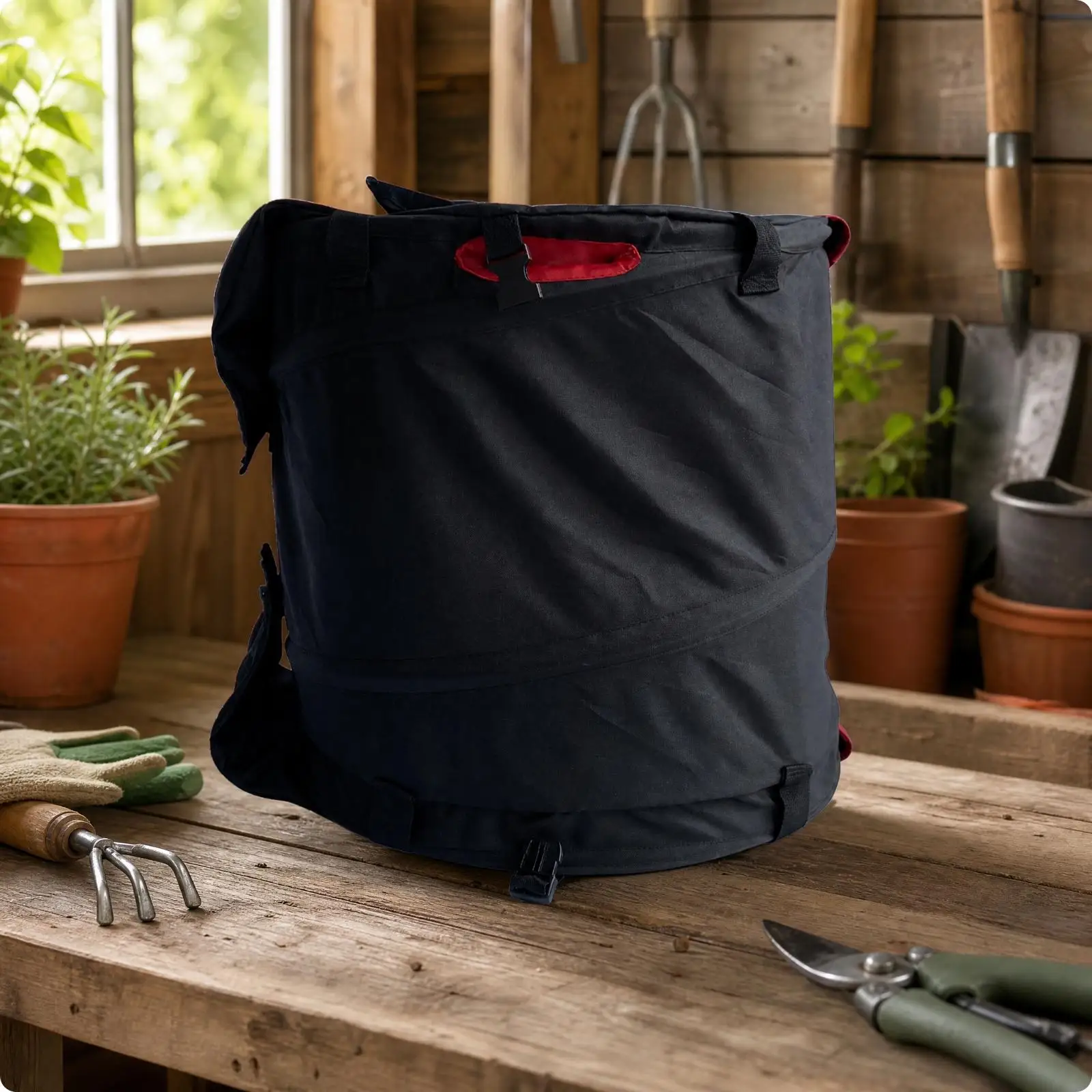 Cylindrical Gardening Pruning Bag Volume-Saving Foldable Yard Collection Bag with Zipper Portable for Trimming Projects