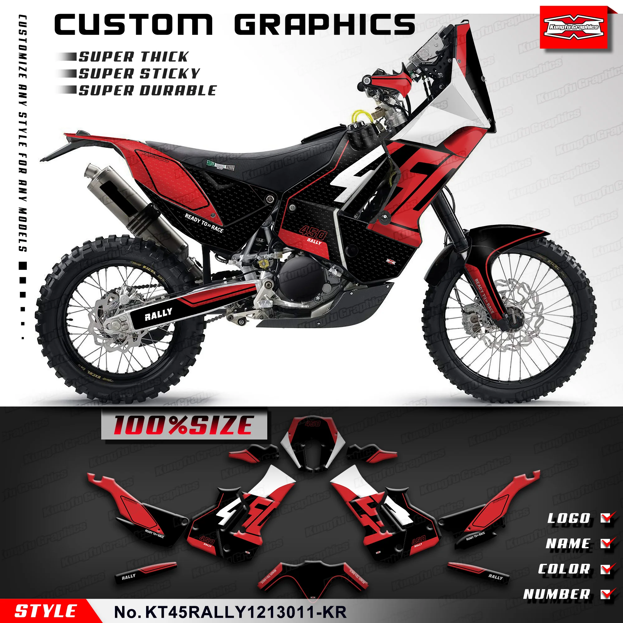 

KUNGFU GRAPHICS мотоциклетные наклейки виниловая наклейка для KTM Rally 450 2012 2013, декоративная, номер модели KT45RALLY1213011-KR